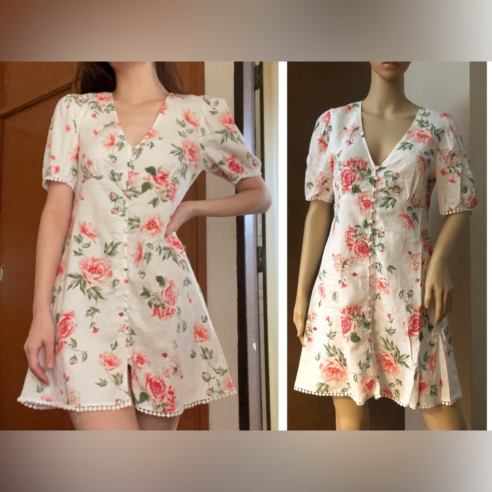 Zara Cream and Pink Floral Mini Dress